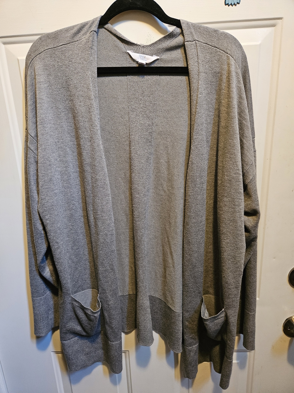 Time and Tru Gray Open-Front Pocket Cardigan